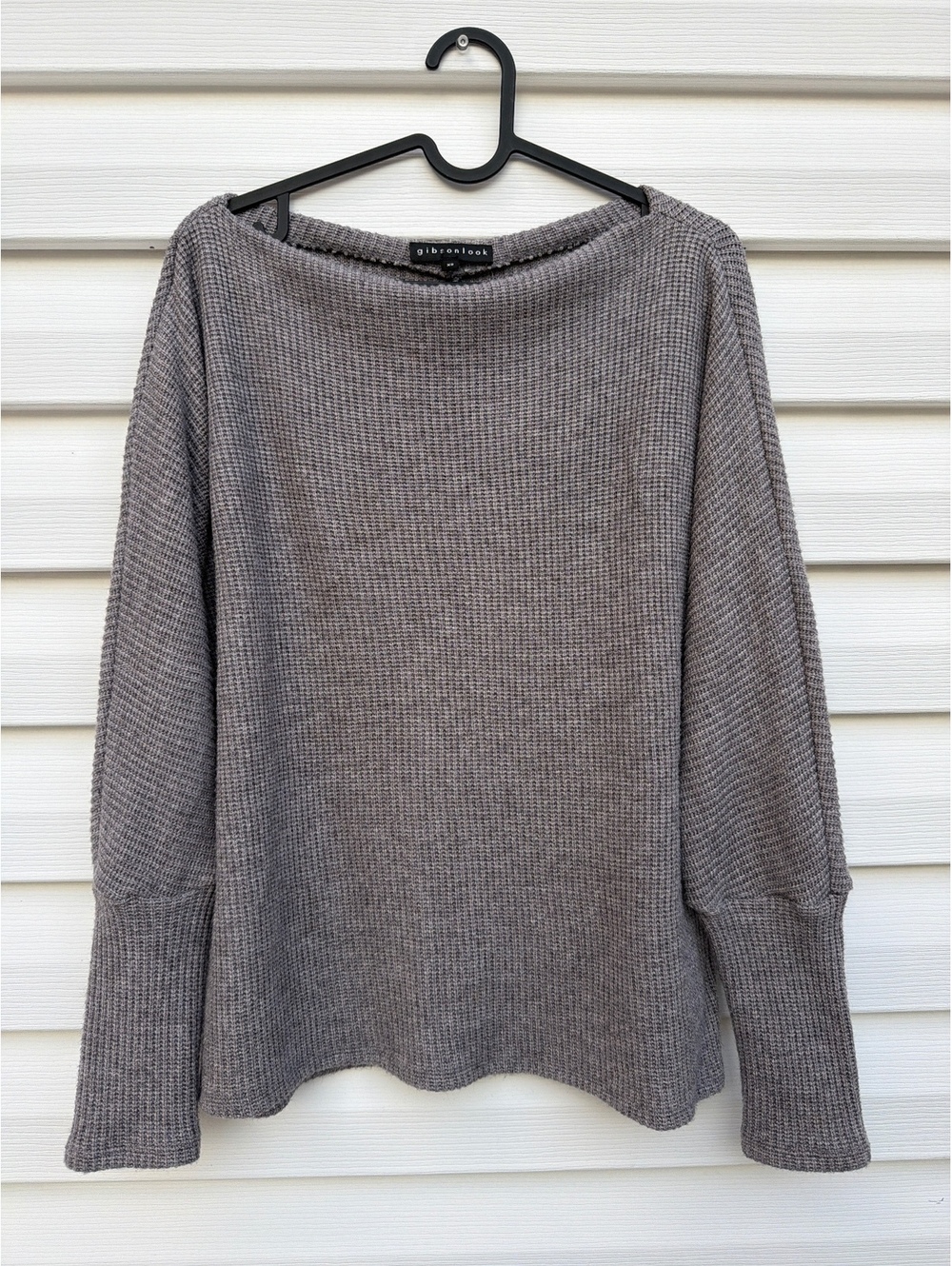 Gibsonlook Women's Size XS Gray Waffle Knit Boat Neck Dolman Sleeve Sweater